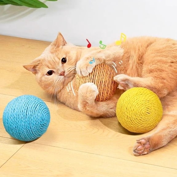 Jkung Faux Sisal Cat Ball Toy, 8CM Large Sisal Scratch Ball with Built-in Bell, Interactive Cat Play Toy, Bite-Resistant Cat Toy for Relieve Stress & Boredom
