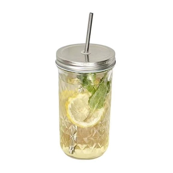 Jkung Glass Straw Tumbler with Lid 650ml Large Capacity Mason Jar Cup for Iced Coffee & Bubble Tea Leak-Proof Reusable Cold Drink Cup for Home Office Travel