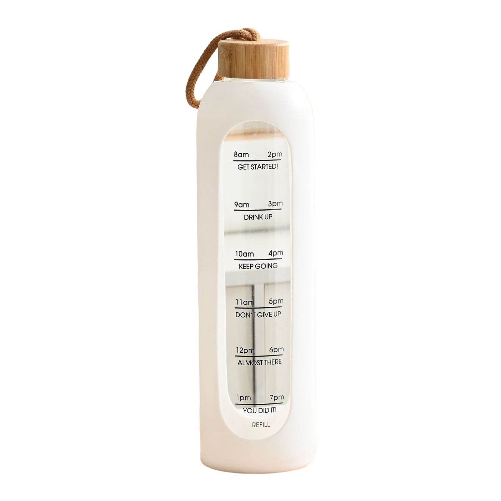 Jkung Glass Water Bottle 1 Liter Capacity Drinking Bottle with Time Mark Silicone Sleeve Leak-Proof Spout Lid Wide Mouth Water Cup