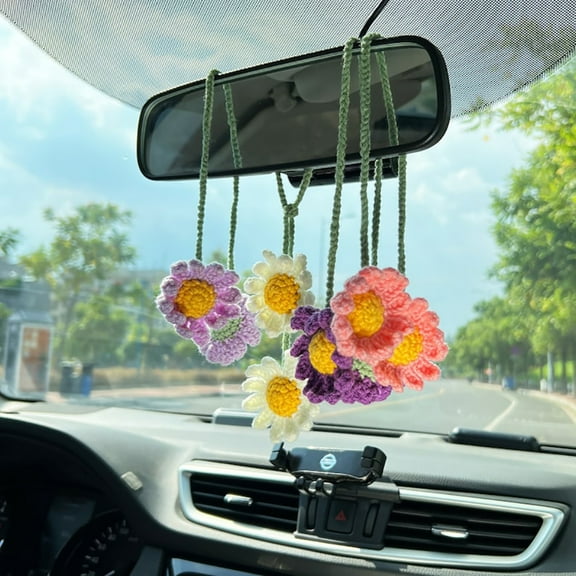 Jkung Handmade Flower Ornament Realistic Easy to Hang Car Rear View Mirror Hanging Charm Automotive Interior Ornament
