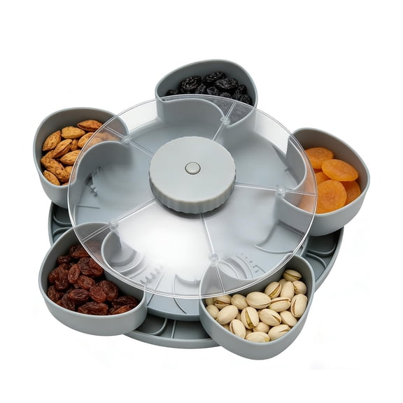 Jkung Heart-Shaped Rotating Snack Tray with 5 Compartments 360 Degrees Spinning Serving Platter for Fruits Nuts Dips PVC Storage Organizer for Parties Game Nights & Home