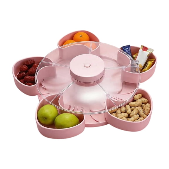 Jkung Heart-Shaped Rotating Snack Tray with 5 Compartments 360 Degrees Spinning Serving Platter for Fruits Nuts Dips PVC Storage Organizer for Parties Game Nights & Home