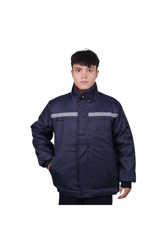 Men Jacket Hooded Long Sleeve Wear-Resistant Work Coat Windproof Warmth Reflective Strips Outdoor Labor Construction Jacket Safety Gear