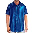 thumbnail image 1 of Jkung Men Shirt Lapel Short Sleeve Buttons Placket Shirt Tops Glossy Design Loose Fit Solid Color Night Club Shirt Daily Wear, 1 of 7