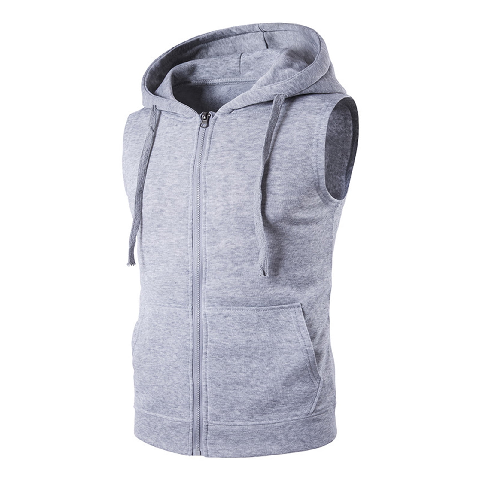 Jkung Men Vest Zipper Opening Lightweight Hooded Vest with Large Pockets Pure Color Summer Running Tops Casual Sportswear