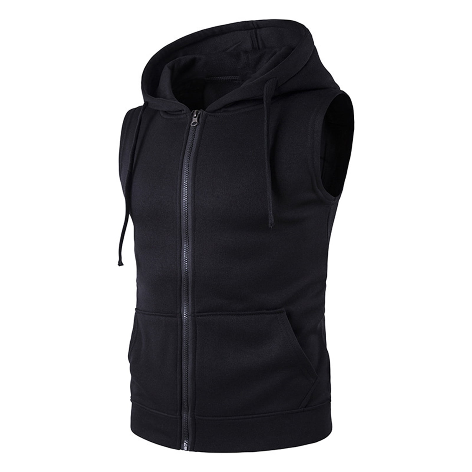 Jkung Men Vest Zipper Opening Lightweight Hooded Vest with Large Pockets Pure Color Summer Running Tops Casual Sportswear