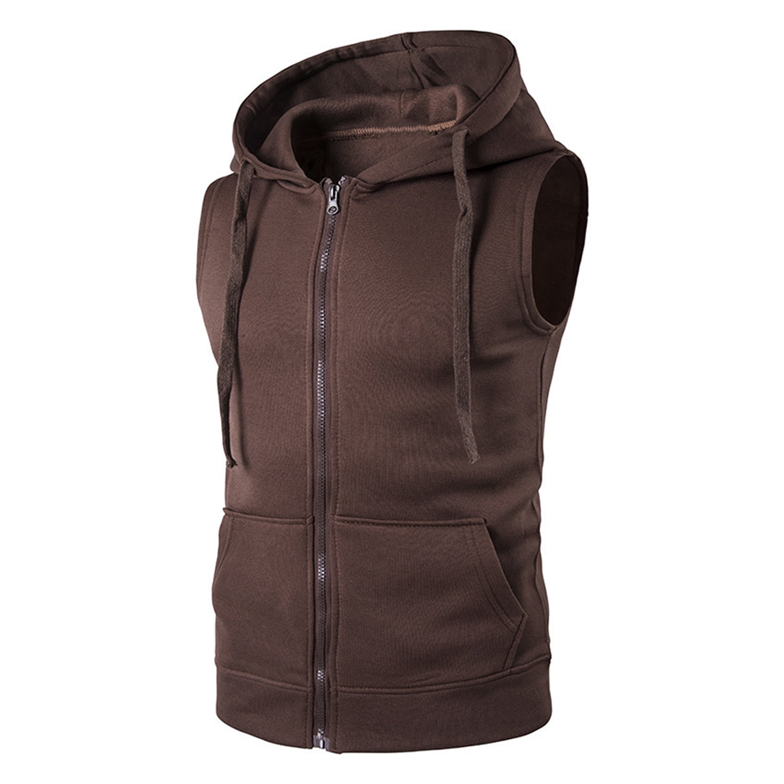Jkung Men Vest Zipper Opening Lightweight Hooded Vest with Large Pockets Pure Color Summer Running Tops Casual Sportswear