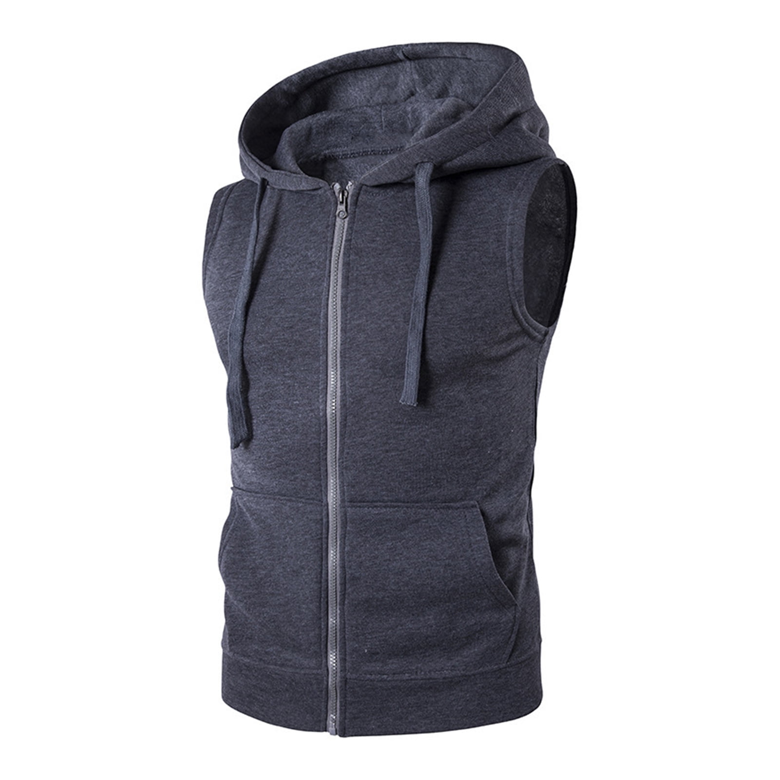 Jkung Men Vest Zipper Opening Lightweight Hooded Vest with Large Pockets Pure Color Summer Running Tops Casual Sportswear