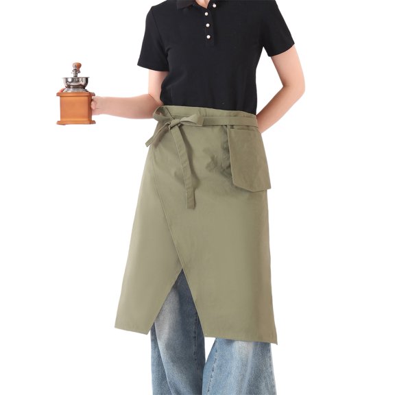 Jkung Splash-Proof Half Apron with Side Slits Polyester Cooking Apron Oil And Water-resistant Apron for Restaurant & Kitchen Work