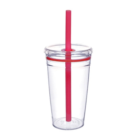 Jkung Transparent Tritan Straw Tumbler 16oz Colorful Coffee Cup with Lid Cute Leak-Proof Sippy Cup for Iced Coffee Tea Juice Milk