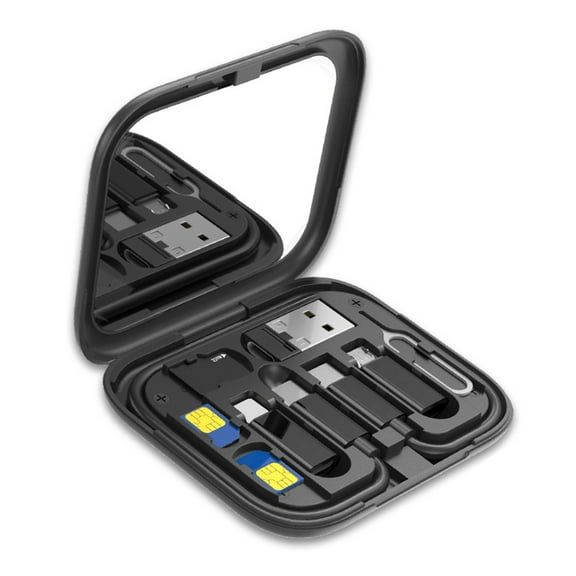 Jkung USB Adapter Multi Charging Cable Case Data Cable Case with Phone Kickstand 9-in-1 SIM Card Pin USB Type-C Fast Charging Kit