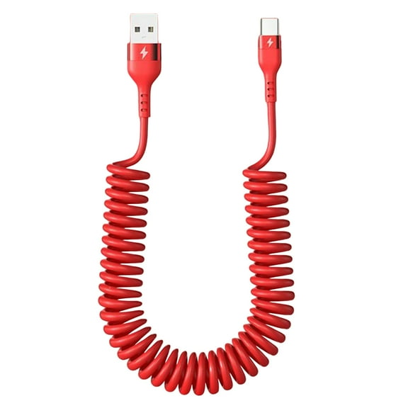 Jkung USB to USB C Coiled Cable Retractable Car Charger Cord for IPhone for Android Data Transfer Spring Design 5A Fast Charging Cable