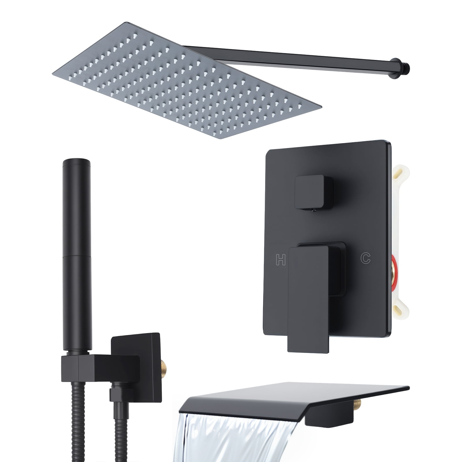 Jkung Wall Mounted Rain Shower Faucet System Set with Handheld Rotary