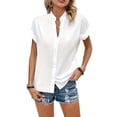 thumbnail image 1 of Jkung Women Shirt Stand Collar Short Sleeve Buttons Placket Casual Shirt Pure Color Summer Work Shirt Travel Daily Wear, 1 of 5