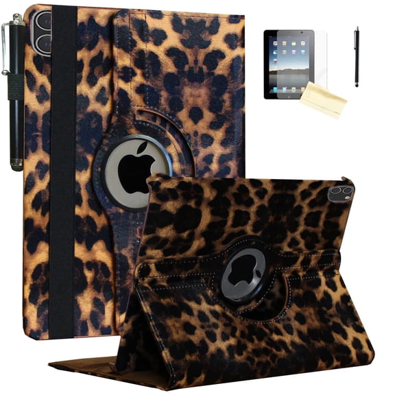 Jkytec Case for iPad Air 5th (2022)/Air 4th Generation (2020) 10.9", for iPad Pro 11" 1st (2018)/ Pro 11" 3rd Gen (2021), Smart Cover Rotating Stand, with Screen Protector, Stylus (Leopard)