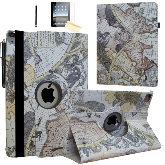 Jkytec Case for iPad Air 5th (2022)/Air 4th Generation (2020) 10.9", for iPad Pro 11" 1st (2018)/ Pro 11" 3rd Gen (2021), Smart Cover Rotating Stand, with Screen Protector, Stylus (Map)