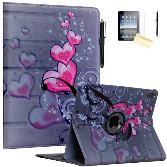 Jkytec Case for iPad Air 5th (2022)/Air 4th Generation (2020) 10.9", for iPad Pro 11" 1st (2018)/ Pro 11" 3rd Gen (2021), Smart Cover Rotating Stand, with Screen Protector, Stylus (Heart Flower)