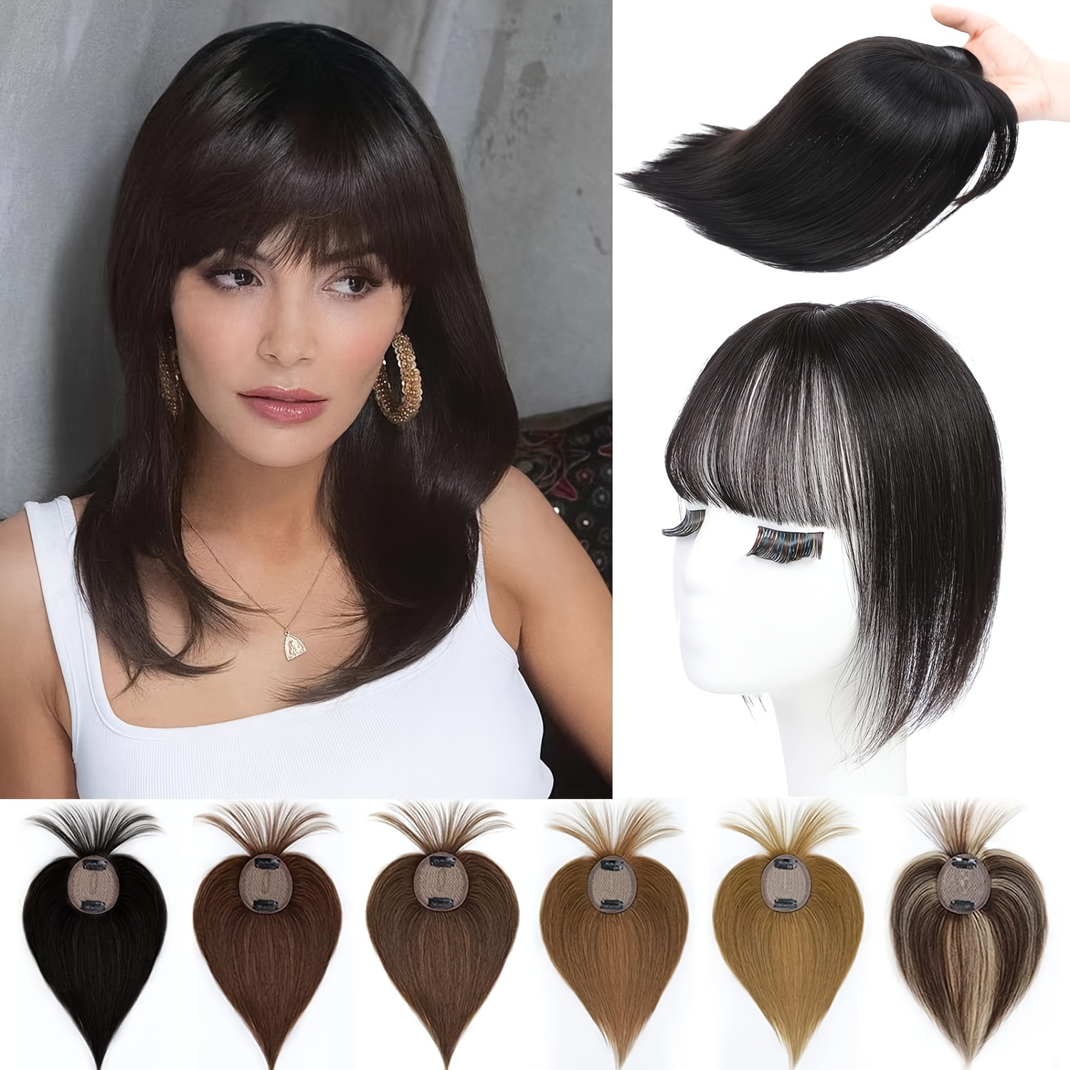 Jkzcp Real Wig Hair Toppers with Bangs for Women ClipIn Hair Pieces