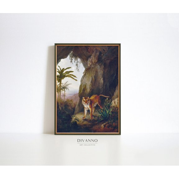 Jl Agasse Tiger In A Cave Vintage Animal Poster, Unframed Size 24x36