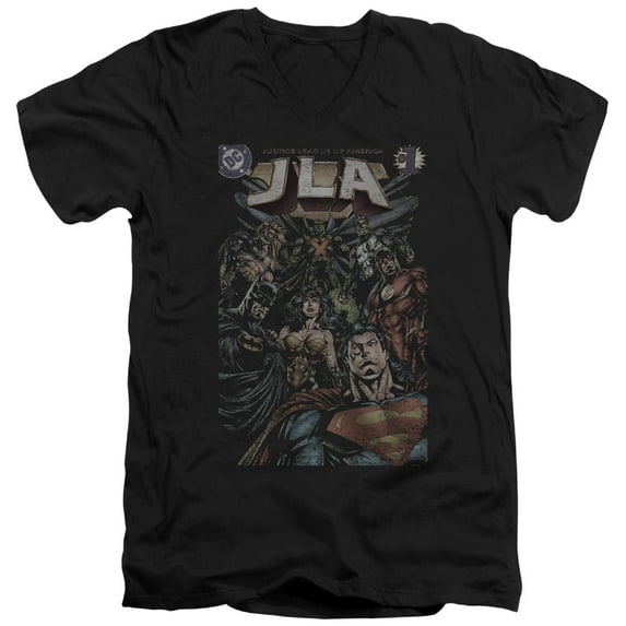 Jla - #1 Cover - Slim Fit V Neck Shirt - Large
