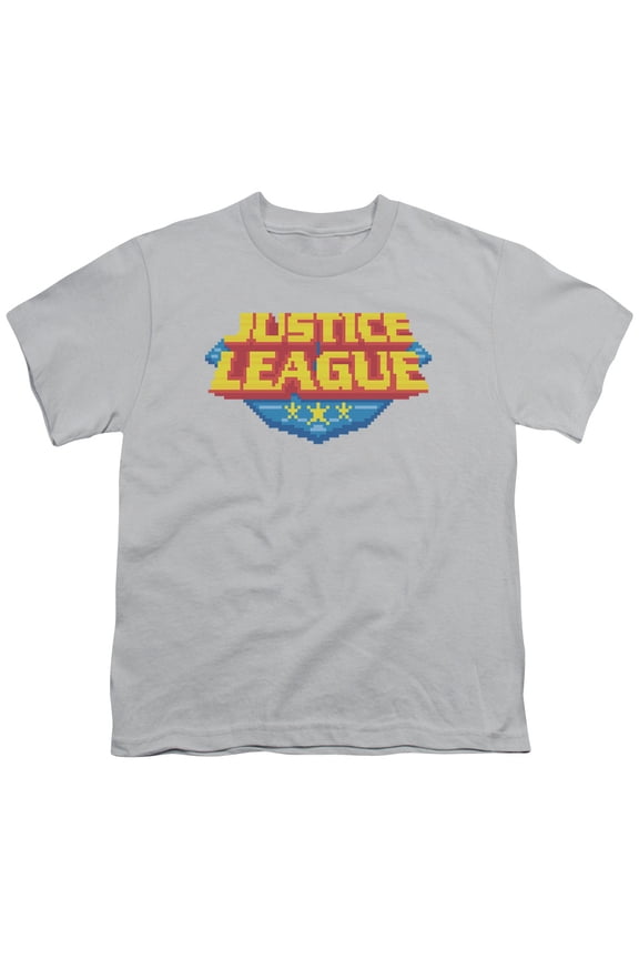 Jla - 8 Bit Logo - Youth Short Sleeve Shirt - Large