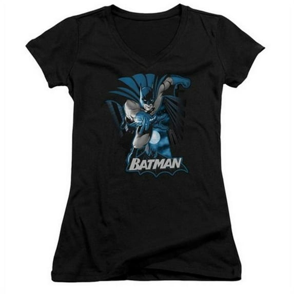 Jla-Batman Blue & Gray Junior V-Neck Tee - Black - Small