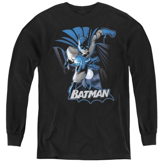 Jla - Batman Blue & Gray - Youth Long Sleeve Shirt - Large