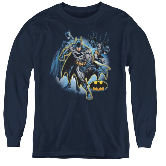 Jla - Batman Collage - Youth Long Sleeve Shirt - Large