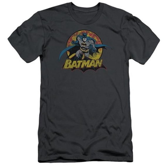 Jla-Batman Rough Distress Short Sleeve Adult 30-1 Tee- Charcoal - 2X