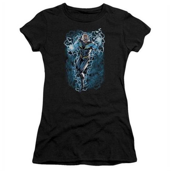 Jla-Black Lightning Bolts Short Sleeve Junior Sheer Tee- Black - Medium