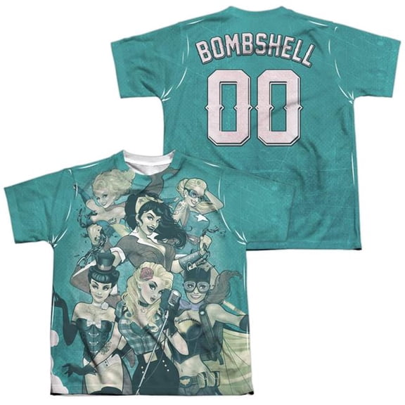 Jla - Bombshell Group (Front/Back Print) - Youth Short Sleeve Shirt - X-Large