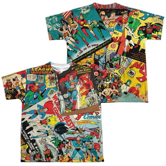 Jla - Classic Collage (Front/Back Print) - Youth Short Sleeve Shirt - Small