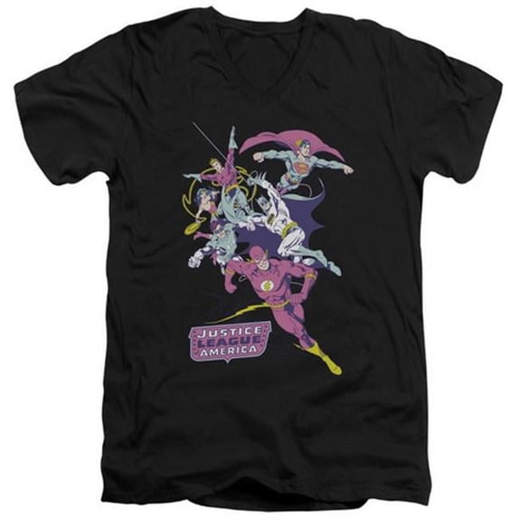 Jla-Colorful League Short Sleeve Adult V-Neck 30-1 Tee- Black - Small