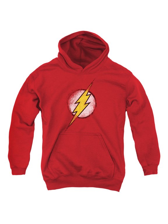 Jla Destroyed Flash Logo Big Boys Youth Pullover Hoodie (Red, )