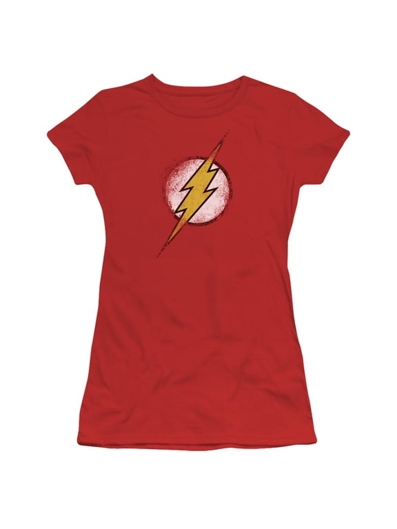 Jla - Destroyed Flash Logo - Juniors Teen Girls Cap Sleeve Shirt - Medium