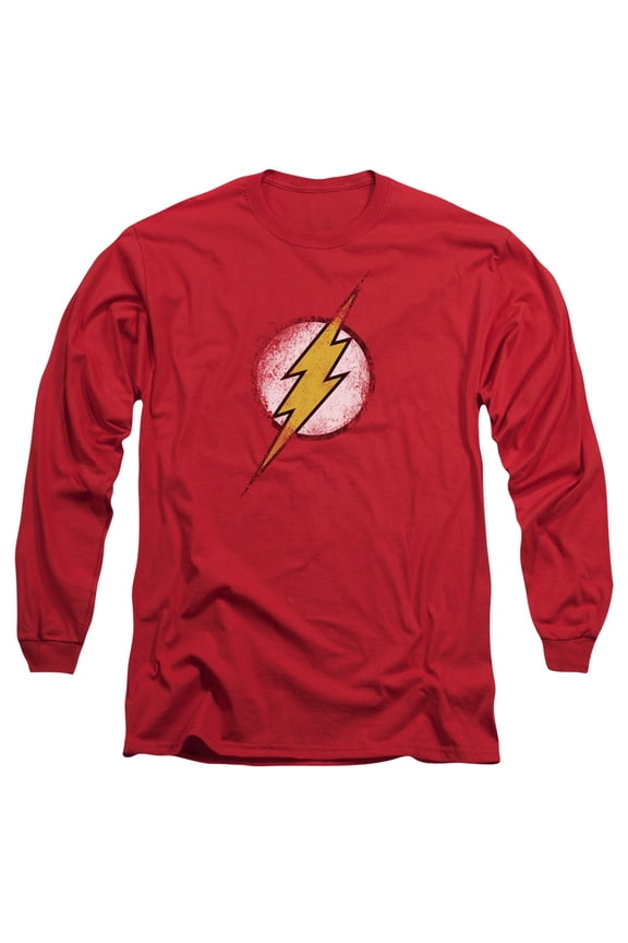 Jla - Destroyed Flash Logo - Long Sleeve Shirt - X-Large