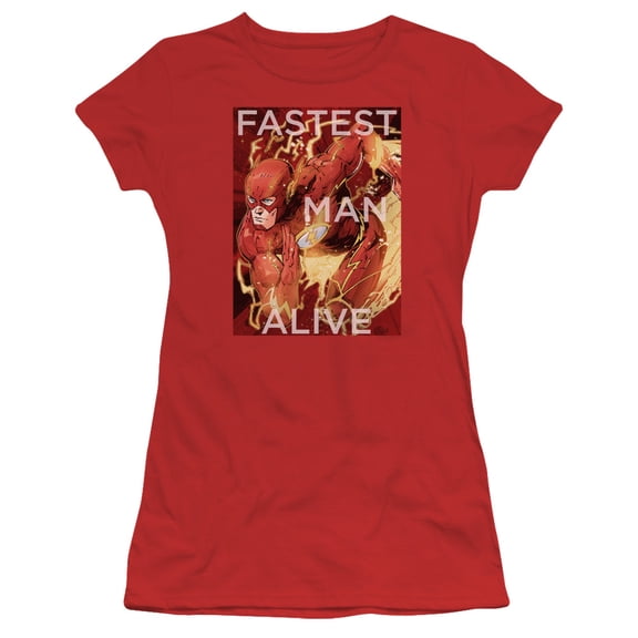 JLA Justice League Fastest Man Alive S/S Junior Women's T-Shirt Sheer Red
