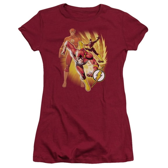 JLA Justice League Flash Collage S/S Junior Women's T-Shirt Sheer Cardinal