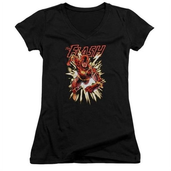 Jla-Flash Glow Junior V-Neck Tee- Black - Small