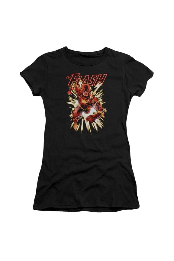 JLA Justice League Flash Glow S/S Junior Women's T-Shirt Sheer Black