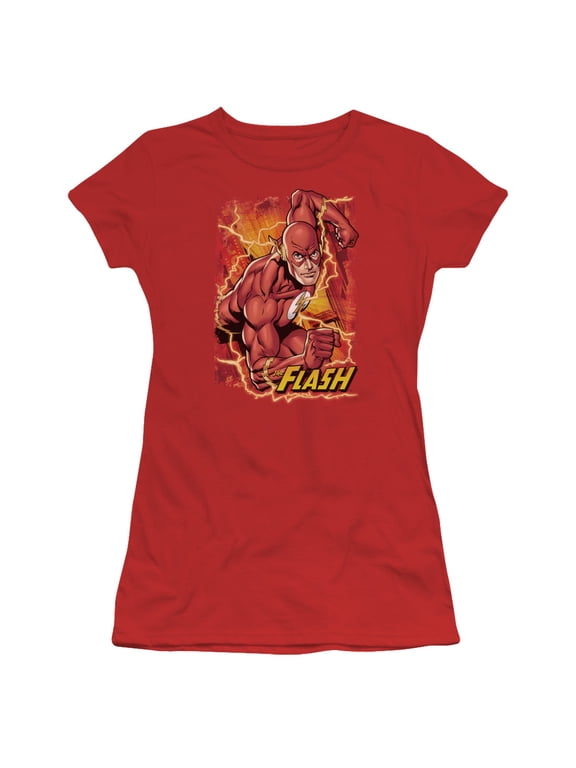 JLA Justice League Flash Lightning S/S Junior Women's T-Shirt Sheer Red