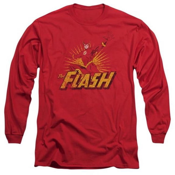 Jla-Flash Rough Distress Long Sleeve Adult 18-1 Tee- Red - Large