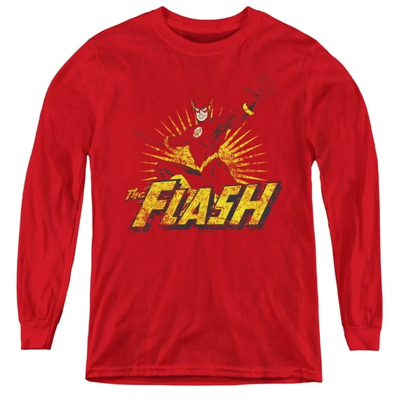 Jla - Flash Rough Distress - Youth Long Sleeve Shirt - Large