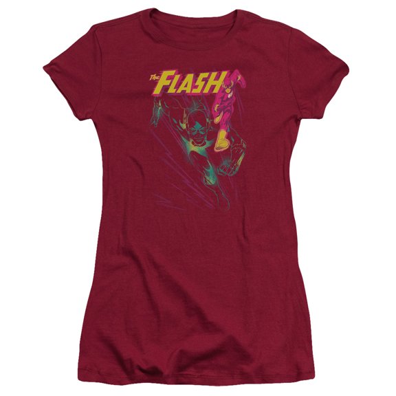 JLA Justice League Flash Spray S/S Junior Women's T-Shirt Sheer Cardinal