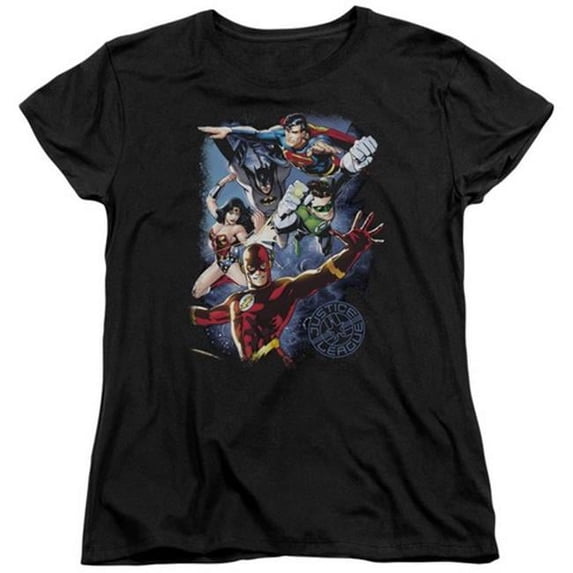 Jla-Galactic Attack Color Short Sleeve Womens Tee- Black - Large