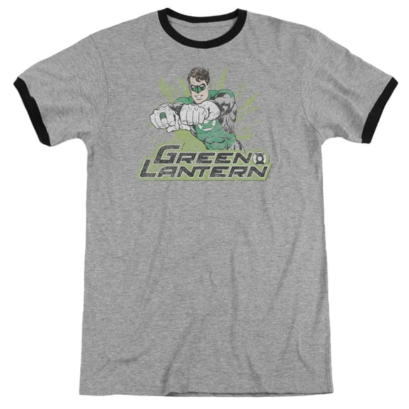 JLA Justice League Gl Rough Distress Adult Ringer T-Shirt Heather Black
