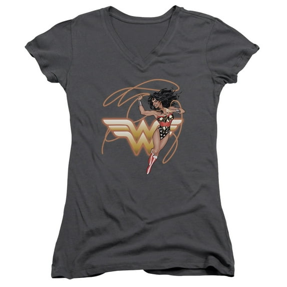 Jla - Glowing Lasso - Juniors Cap Sleeve V-Neck Shirt - X-Large