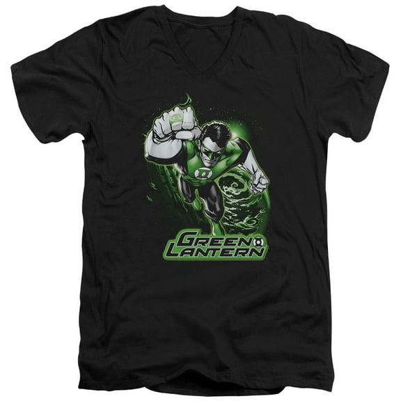 Jla - Green Lantern Green & Gray - Slim Fit V Neck Shirt - Medium