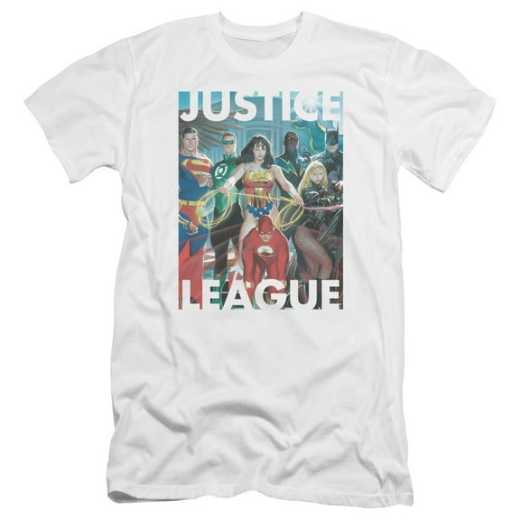 Jla - Hall Of Justice - Premium Slim Fit Short Sleeve Shirt - Large