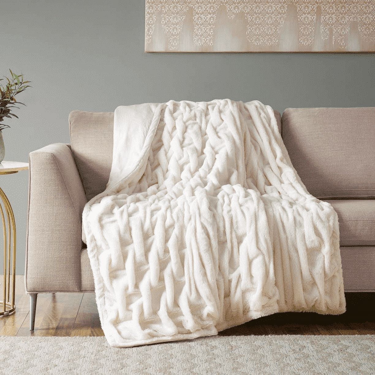 Jla Home Faux Fur Throw, 50 X 60,Beige